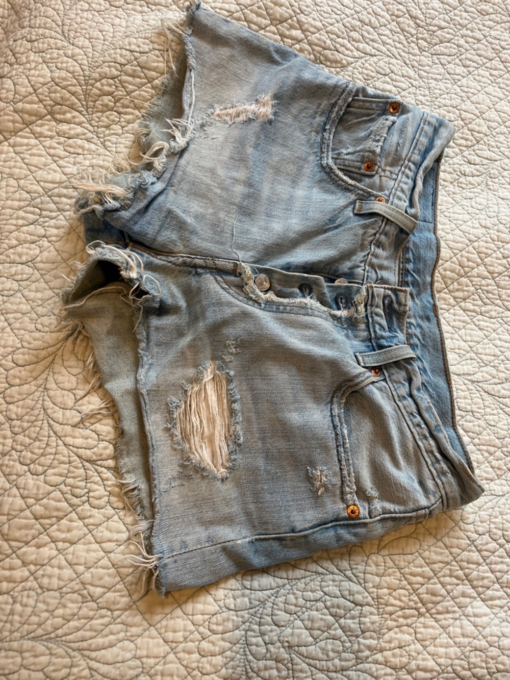 Levi's Light Blue Distressed Denim Jean Shorts